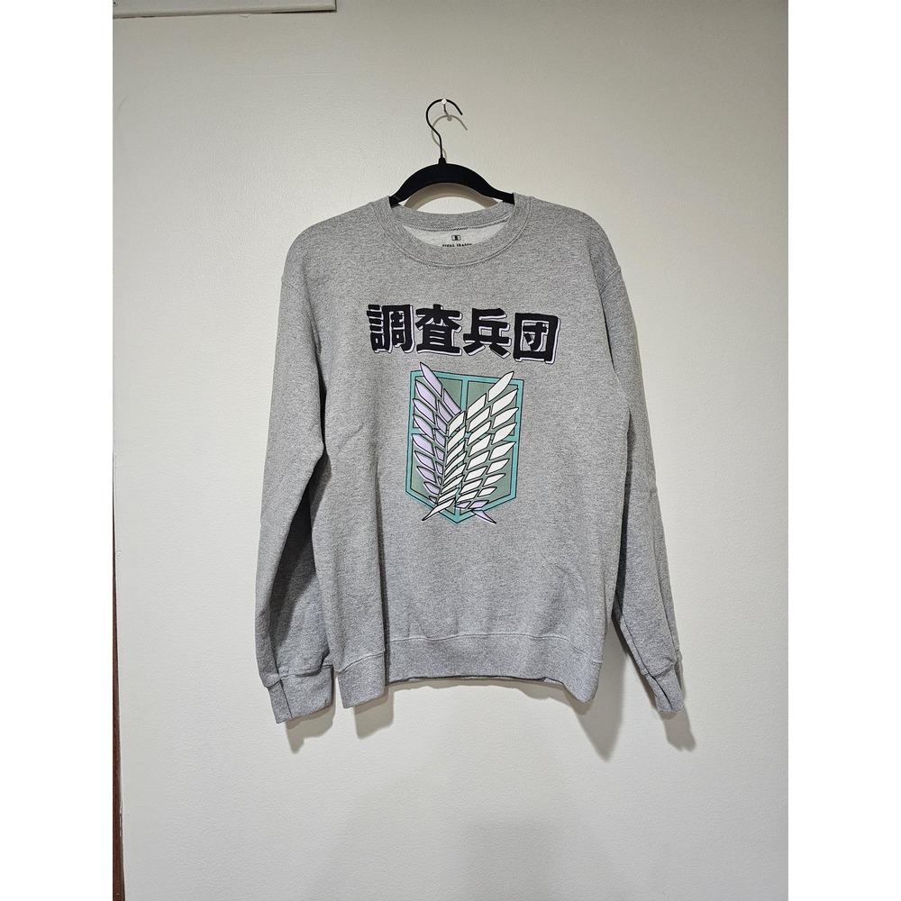 Attack On Titan Sweatshirt Mens Small Gray Survey Corps Graphic Fleece Anime